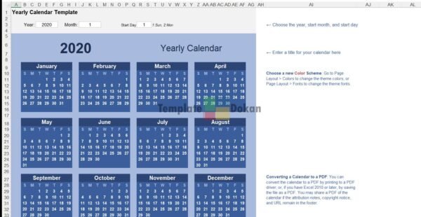 Yearly Calendar Potrait With Notes Bold Theme